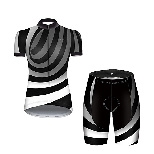 

21Grams Women's Short Sleeve Cycling Jersey with Shorts Nylon Polyester Black / White 3D Stripes Gradient Bike Clothing Suit Breathable 3D Pad Quick Dry Ultraviolet Resistant Reflective Strips Sports