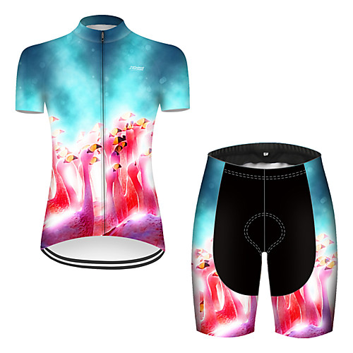 

21Grams Women's Short Sleeve Cycling Jersey with Shorts Nylon Polyester RedBlue Flamingo Gradient Animal Bike Clothing Suit Breathable 3D Pad Quick Dry Ultraviolet Resistant Reflective Strips Sports