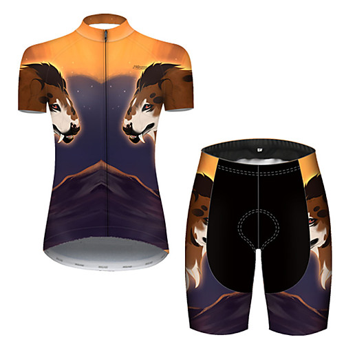 

21Grams Women's Short Sleeve Cycling Jersey with Shorts Nylon Polyester Black / Yellow Galaxy Animal Bike Clothing Suit Breathable 3D Pad Quick Dry Ultraviolet Resistant Reflective Strips Sports