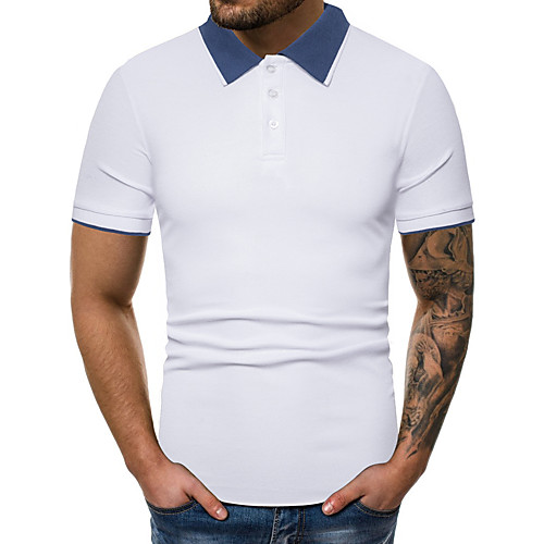 

Men's Solid Colored Black Patchwork Polo Basic Street chic Daily Work White / Black