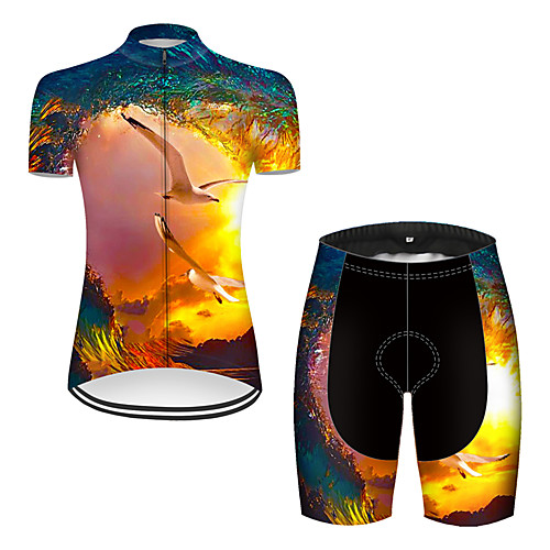 

21Grams Women's Short Sleeve Cycling Jersey with Shorts Nylon Polyester Black / Yellow 3D Bird Bike Clothing Suit Breathable 3D Pad Quick Dry Ultraviolet Resistant Reflective Strips Sports 3D