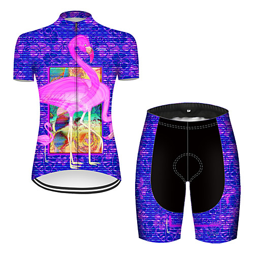 

21Grams Women's Short Sleeve Cycling Jersey with Shorts Black / Blue Flamingo Bike Breathable Sports Flamingo Mountain Bike MTB Road Bike Cycling Clothing Apparel / Stretchy