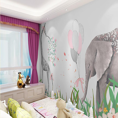 

Art Deco Custom Self-adhesive Mural Wallpaper Deer Elephant Children Cartoon Style Suitable For Bedroom Wall Art