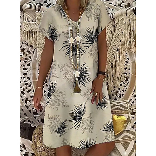 

Women's A-Line Dress Knee Length Dress - Short Sleeves Floral Summer Casual 2020 Beige S M L XL XXL XXXL XXXXL XXXXXL