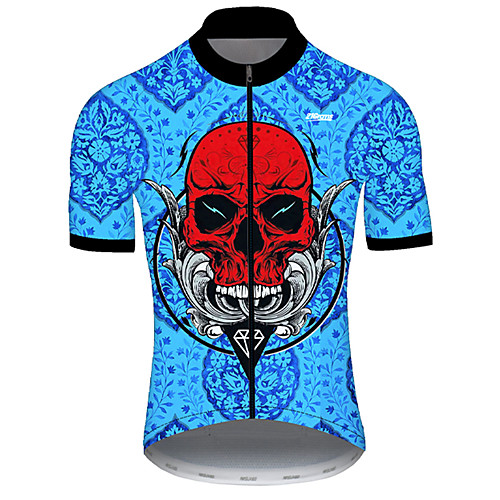 

21Grams Men's Short Sleeve Cycling Jersey Nylon Polyester RedBlue Skull Funny Bike Jersey Top Mountain Bike MTB Road Bike Cycling Breathable Quick Dry Ultraviolet Resistant Sports Clothing Apparel