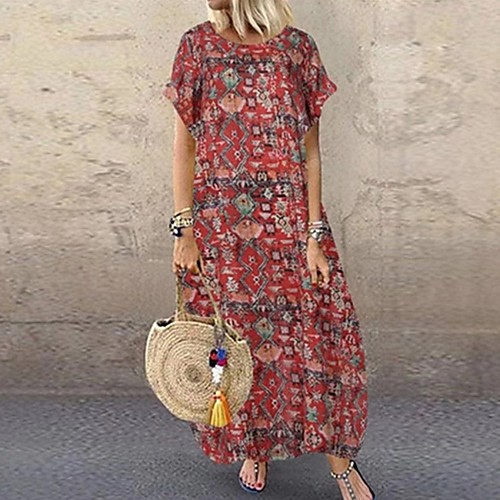

Women's A-Line Dress Maxi long Dress - Short Sleeves Floral Summer Casual 2020 Red Green S M L XL XXL XXXL XXXXL XXXXXL