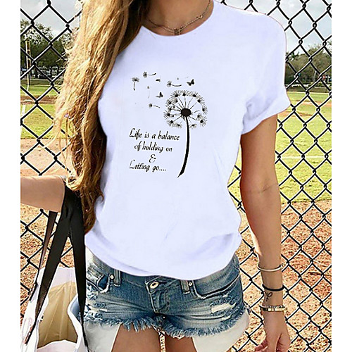 

Women's Tops Graphic T-shirt - Print Round Neck Basic Daily Spring Summer White XS S M L XL 2XL 3XL 4XL