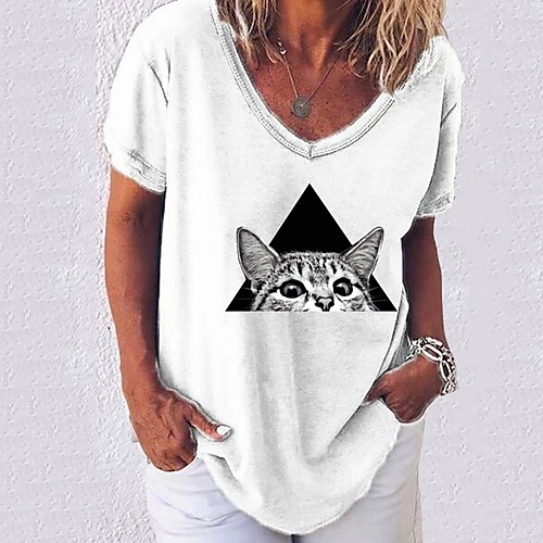

Women's T-shirt Animal Tops V Neck Daily Summer White Black Blue S M L XL 2XL 3XL 4XL 5XL