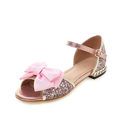 

Girls' Flower Girl Shoes PU Sandals Block Heel Sandals Big Kids(7years ) Bowknot / Buckle Pink / Silver Summer / Peep Toe / Party & Evening