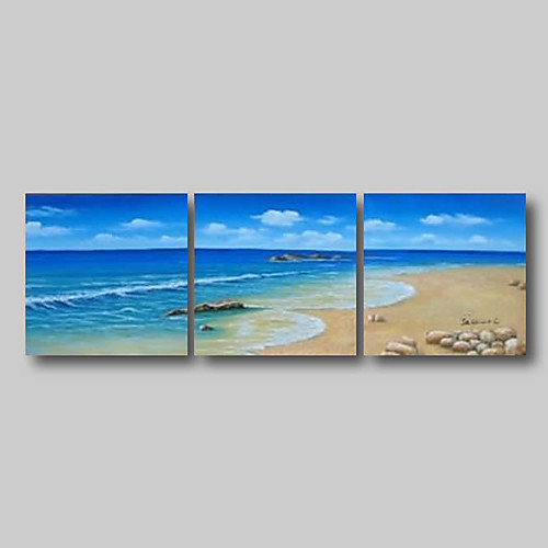 

Oil Painting Hand Painted Horizontal Abstract Abstract Landscape Comtemporary Modern Stretched Canvas / Three Panels