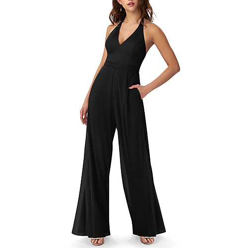 

Jumpsuits Halter Neck Floor Length Chiffon Bridesmaid Dress with Ruching