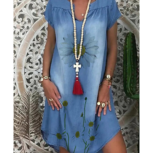 

Women's A-Line Dress Knee Length Dress - Short Sleeves Floral Summer V Neck Casual Boho Vacation 2020 Blue S M L XL XXL XXXL / Denim