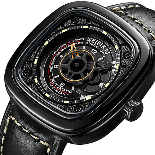 

WEISIKAI Men's Mechanical Watch Automatic self-winding Modern Style Stylish PU Leather Black / Brown Water Resistant / Waterproof Calendar / date / day Hollow Engraving Analog Cool Big Face - White
