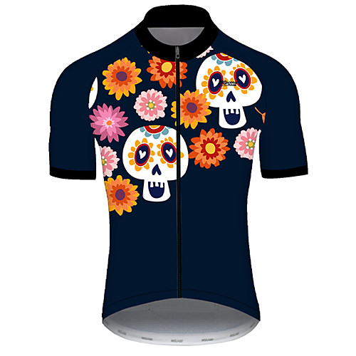 

21Grams Men's Short Sleeve Cycling Jersey Nylon Polyester Black / Orange Skull Floral Botanical Bike Jersey Top Mountain Bike MTB Road Bike Cycling Breathable Quick Dry Ultraviolet Resistant Sports