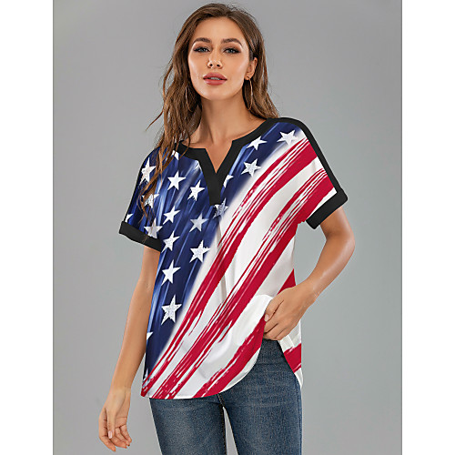 

Women's Rainbow National Flag American flag Print Blouse Daily V Neck Rainbow