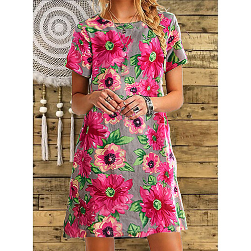 

Women's A-Line Dress Knee Length Dress - Short Sleeves Floral Summer Casual 2020 Blue Yellow Blushing Pink M L XL XXL XXXL