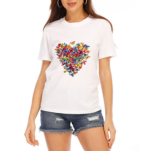 

Women's T-shirt Graphic Tops - Print Round Neck Basic Daily Summer White S M L XL 2XL 3XL 4XL