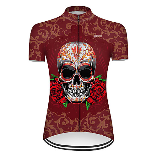 

21Grams Women's Short Sleeve Cycling Jersey Nylon Polyester Red Novelty Skull Floral Botanical Bike Jersey Top Mountain Bike MTB Road Bike Cycling Breathable Quick Dry Ultraviolet Resistant Sports