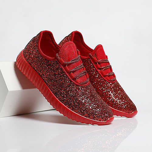 

Women's Trainers / Athletic Shoes 2020 Summer / Fall Flat Heel Round Toe Casual Sweet Athletic Sequin Mesh Walking Shoes White / Black / Red
