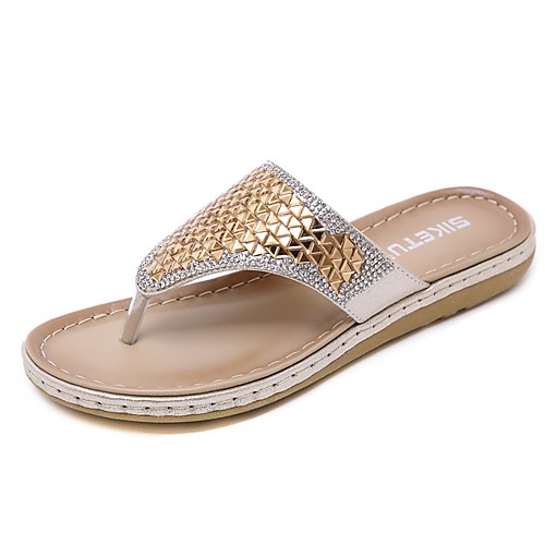 

Women's Slippers & Flip-Flops Summer Flat Heel Open Toe Daily PU Black / Red / Gold