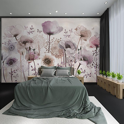 

Custom Self-adhesive Mural Hand Painted Beautiful Purple Flower Suitable for Background Wall Restaurant Bedroom Hotel Wall Decoration Art Wall Cloth Room Wallcovering