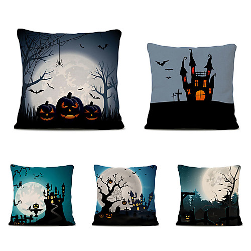 

Halloween Party Halloween Decor Horror GhostSet of 5 Halloween Party Linen Square Decorative Throw Pillow Cases Sofa Cushion Covers 18x18