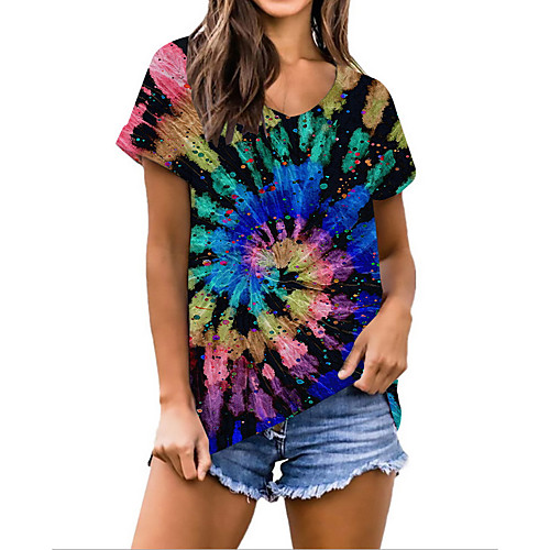 

Women's T-shirt Tie Dye Tops V Neck Daily Summer Blue Yellow Orange S M L XL 2XL 3XL