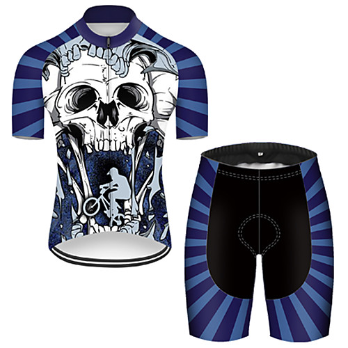 

21Grams Men's Short Sleeve Cycling Jersey with Shorts Nylon Polyester Blue / White 3D Skull Funny Bike Clothing Suit Breathable 3D Pad Quick Dry Ultraviolet Resistant Reflective Strips Sports 3D