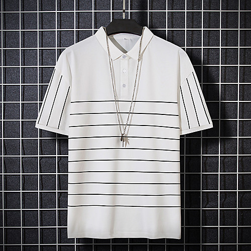 

Men's Striped Print Polo Business Basic Daily White / Black / Gray