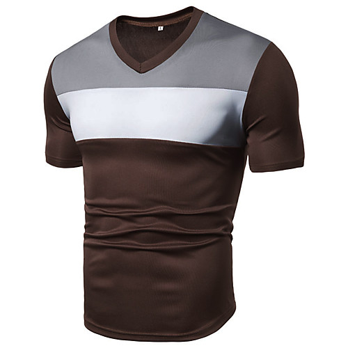 

Men's T shirt Solid Colored Color Block Patchwork Short Sleeve Athleisure Tops Basic White Black Light Brown