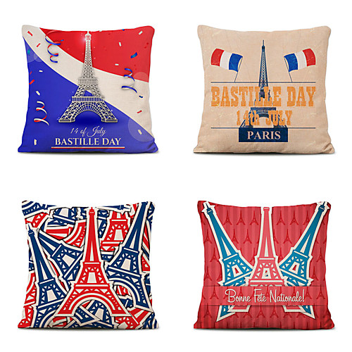 

Set of 4 Home Cushion Cove Bastille Day Pillow Sofa Covers 45cmx45cm Bed Printed Pillow Case