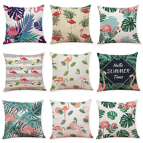 

9 pcs Linen Pillow Cover Tropical Leaves Flamingo Linen Pillow Case Car Pillow Cushion Sofa Pillow Pillow Office Nap Pillow