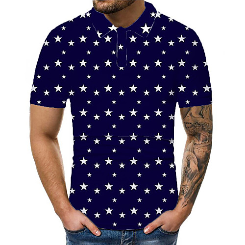 

Men's Polo Graphic Print Short Sleeve Daily Tops Basic Blue