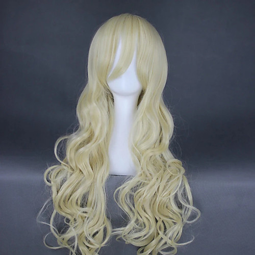 

Cosplay Wig Tsumugi Kotobuki K Project Straight Cosplay Bob Asymmetrical With Bangs Wig Very Long Light golden Synthetic Hair 32 inch Women's Anime Cosplay Women Blonde