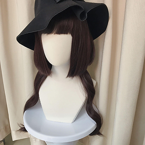 

Cosplay Wig Lolita Curly Cosplay Halloween Neat Bang Wig Long Dark Brown Synthetic Hair 23 inch Women's Anime Cosplay Comfortable Dark Brown