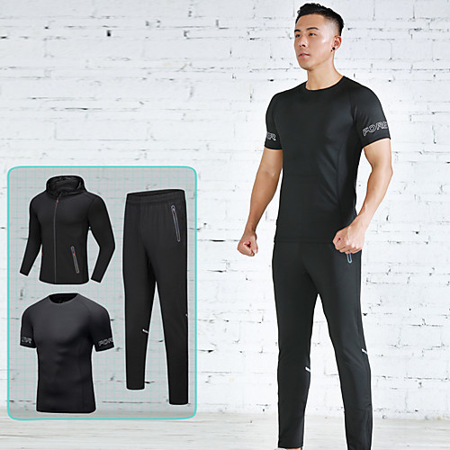 

Men's Pocket Drawstring Tracksuit Activewear Set Workout Outfits 3pcs Running Active Training Jogging Reflective Breathable Quick Dry Sportswear Athletic Clothing Set Long Sleeve Activewear Stretchy