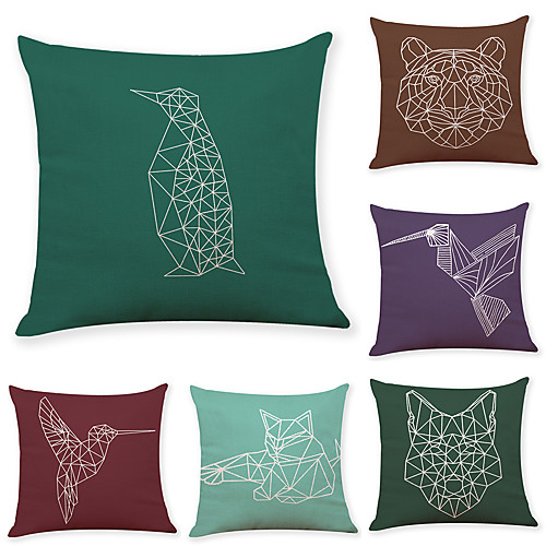 

6 pcs Linen Pillow Cover, Animal Simple Casual Square Traditional Classic