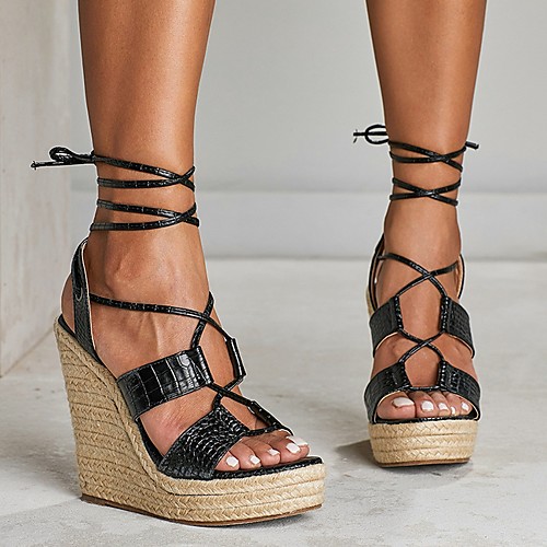 

Women's Sandals Summer Wedge Heel Open Toe Daily PU Black
