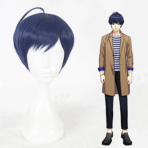 

Cosplay Wig Tsumugi Tsukioka Straight Cosplay Halloween With Bangs Wig Short Blue Synthetic Hair 14 inch Men's Anime Cosplay Best Quality Blue