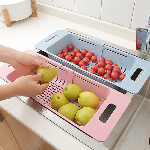 

Retractable Sink Drain Rack Vegetable Fruit Washing Drain Basket Sink Drain Rack Colanders Strainer Drying Rack Kitchen Storage 1pc