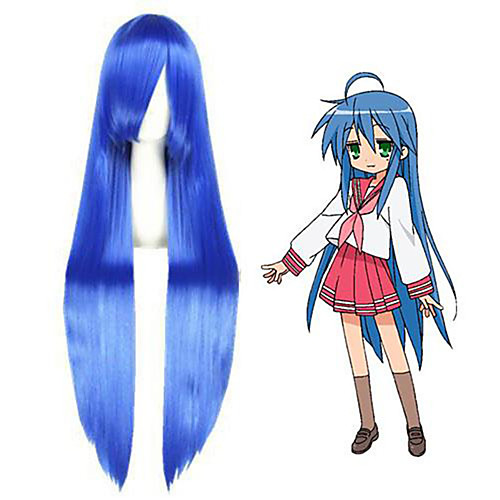 

Cosplay Wig Izumi Konata Lucky Star Straight Cosplay Asymmetrical Wig Very Long Blue Synthetic Hair 40 inch Women's Anime Cosplay New Design Blue