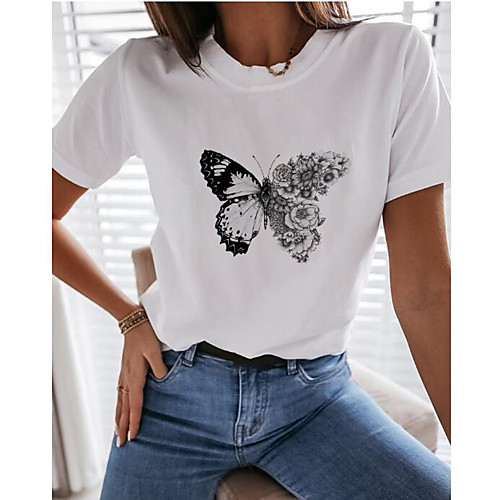 

Women's T-shirt Graphic Tops - Print Round Neck Basic Daily Summer White S M L XL 2XL 3XL 4XL