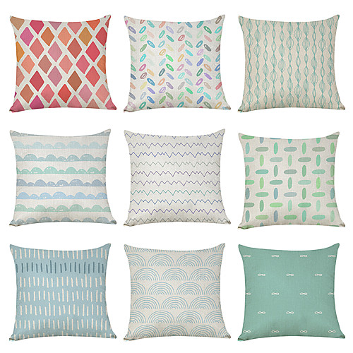 

9 pcs Linen Pillow Cover, Fresh Summer Geometric Geometic Casual Modern Square Traditional Classic