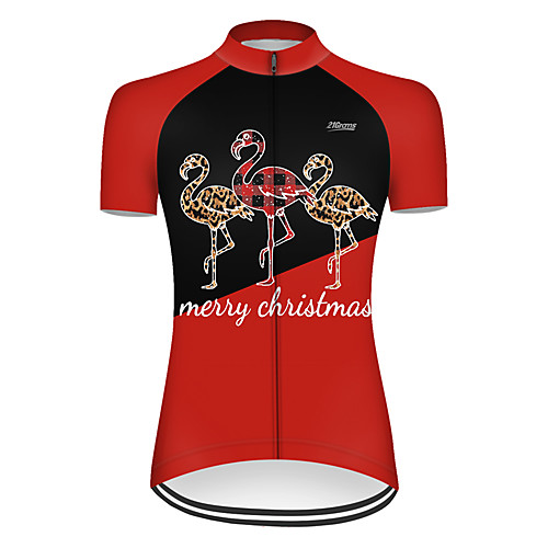 

21Grams Women's Short Sleeve Cycling Jersey Nylon Black / Red Patchwork Flamingo Animal Bike Jersey Top Mountain Bike MTB Road Bike Cycling Breathable Quick Dry Sports Clothing Apparel