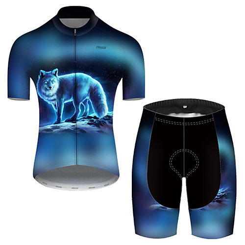 

21Grams Men's Short Sleeve Cycling Jersey with Shorts Nylon Polyester Blue Gradient Animal Wolf Bike Clothing Suit Breathable 3D Pad Quick Dry Ultraviolet Resistant Reflective Strips Sports Gradient