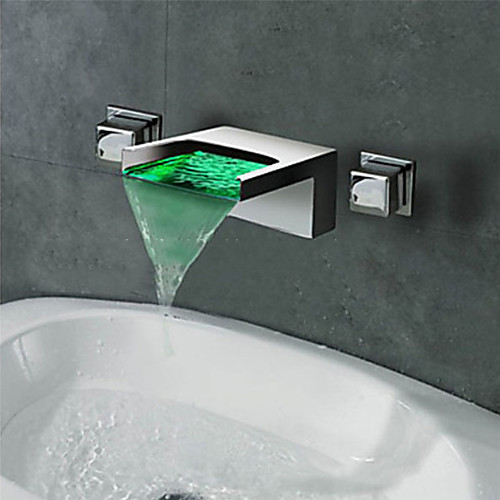 

Bathroom Sink Faucet - LED / Wall Mount Electroplated Wall Installation Two Handles One HoleBath Taps