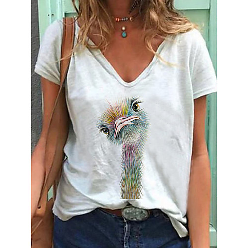 

Women's T shirt Animal Print V Neck Tops Basic Top White