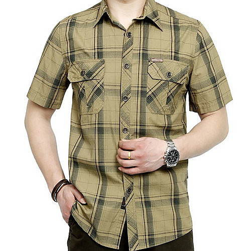 

Men's Plaid Print Shirt Daily Army Green / Khaki / Royal Blue