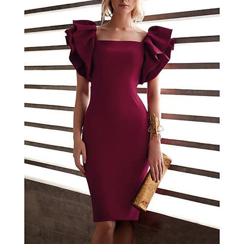 

Sheath / Column Elegant Beautiful Back Homecoming Cocktail Party Dress Scoop Neck Short Sleeve Knee Length Spandex with Sleek 2020