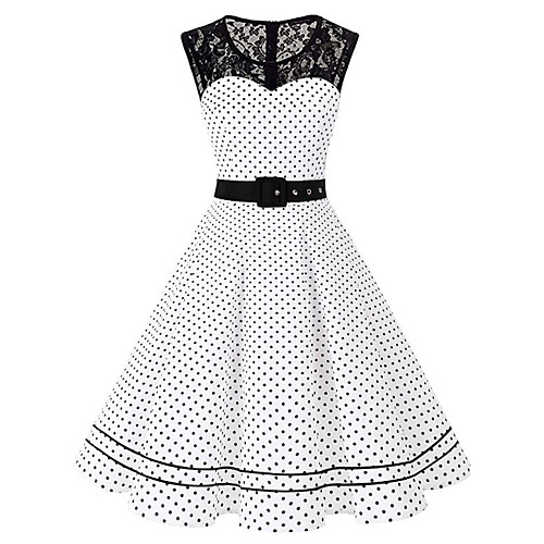 

Women's Swing Dress Midi Dress White Black Sleeveless Polka Dot Summer Round Neck Hot Vintage Cotton 2021 S M L XL XXL 3XL 4XL